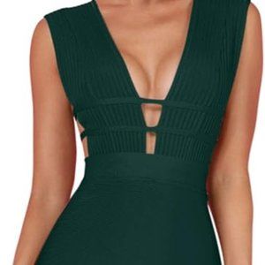 Women's Sexy Deep V Plunge Sleeveless Cut Out Bodycon Bandage Dress